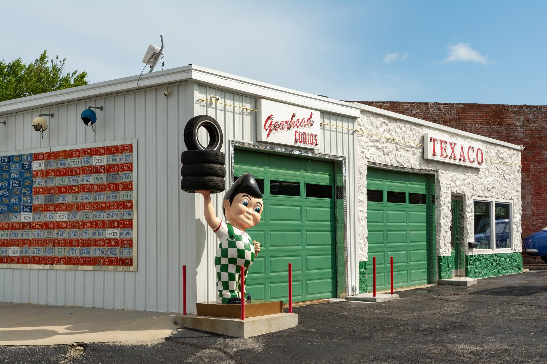 Vintage auto service station exterior representing automotive repair and tire service heritage