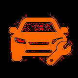 Orange car with wrench icon representing auto repair and maintenance services