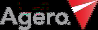 Agero company logo with gray text and red triangular arrow symbol