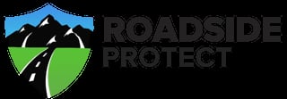 Roadside Protect logo featuring mountains, road, and green shield with company name