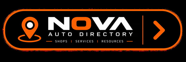 NOVA Auto Directory logo with location pin icon, featuring shops, services, and resources